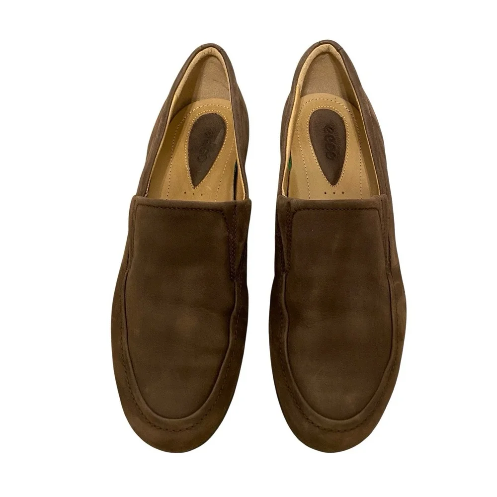 Ecco Slip On Loafers Sz 9.5 EU 40 Brown Nubuck Leather Classic Casual Comfort